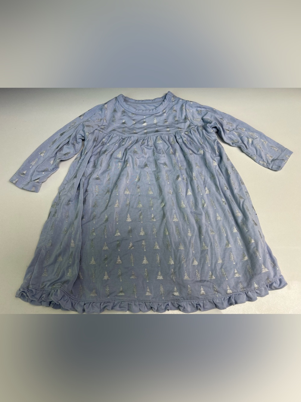 Kickee Pants Light Blue Dress with Silver Tree Print 12-18m
